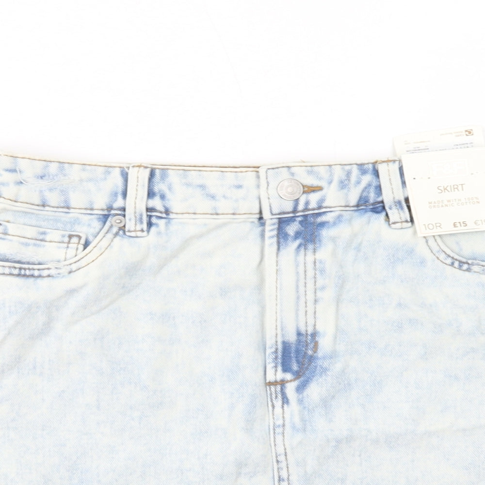 F&F Womens Blue  Cotton Mini Skirt Size 10   Button