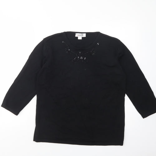 Gelco Womens Black Crew Neck  Viscose Pullover Jumper Size 16