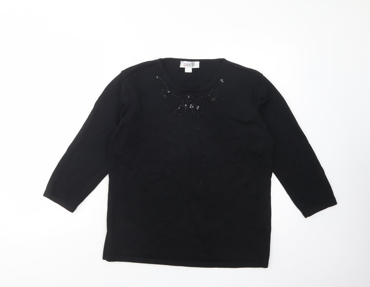 Gelco Womens Black Crew Neck Viscose Pullover Jumper Size 16