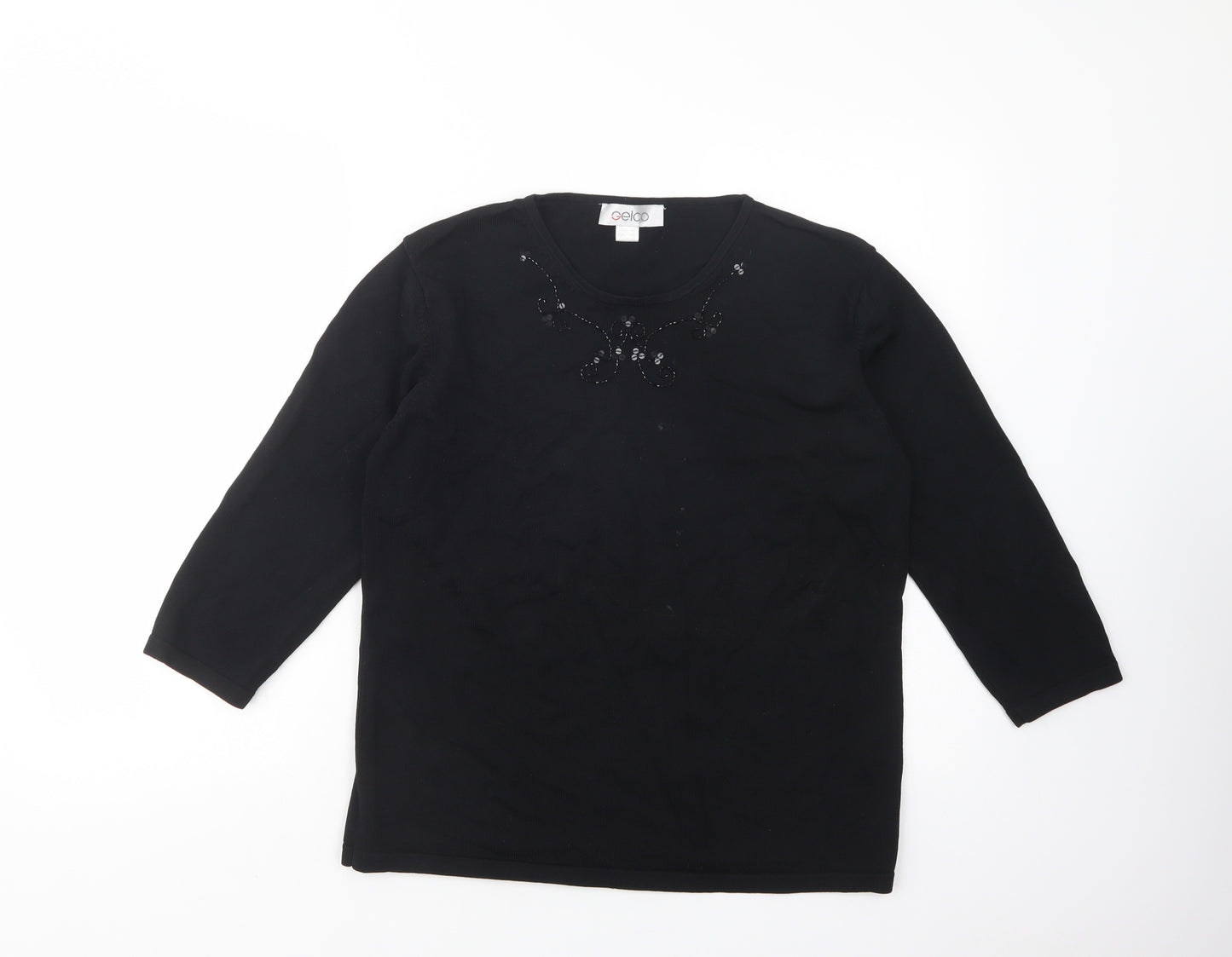 Gelco Womens Black Crew Neck  Viscose Pullover Jumper Size 16