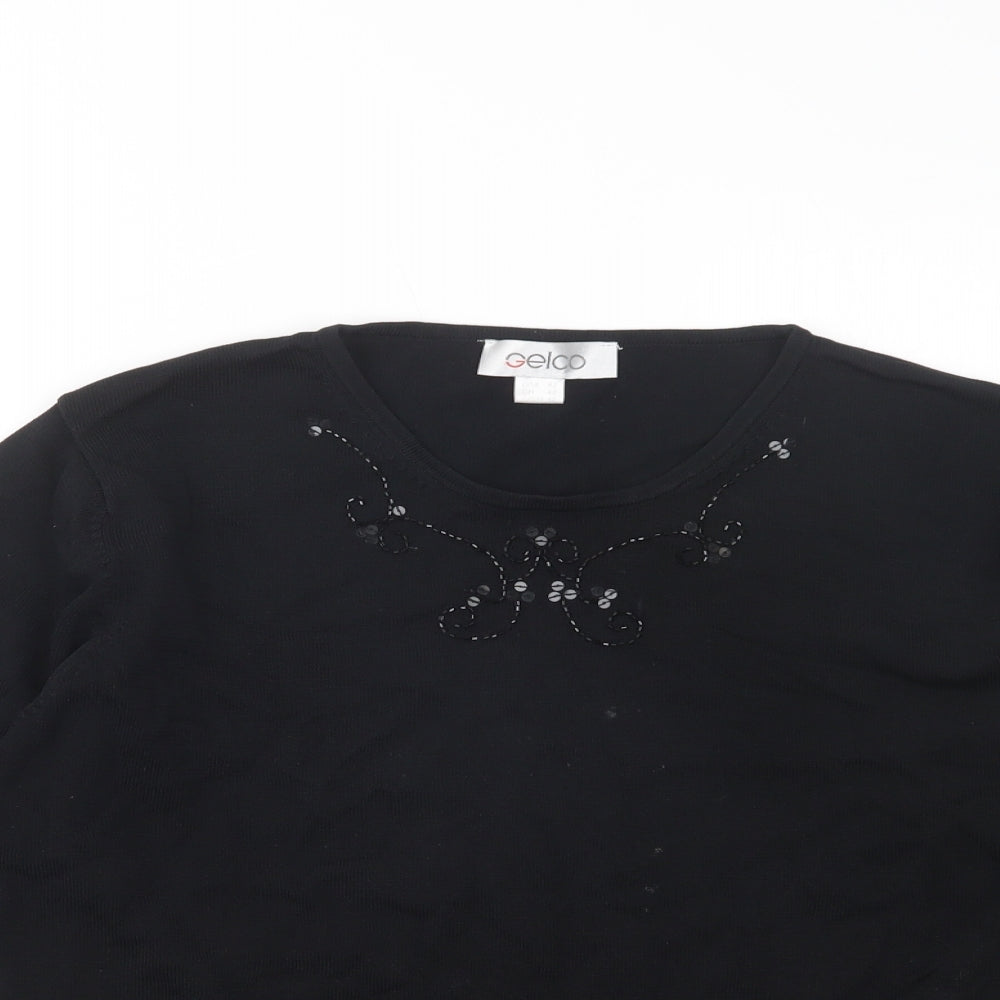 Gelco Womens Black Crew Neck  Viscose Pullover Jumper Size 16