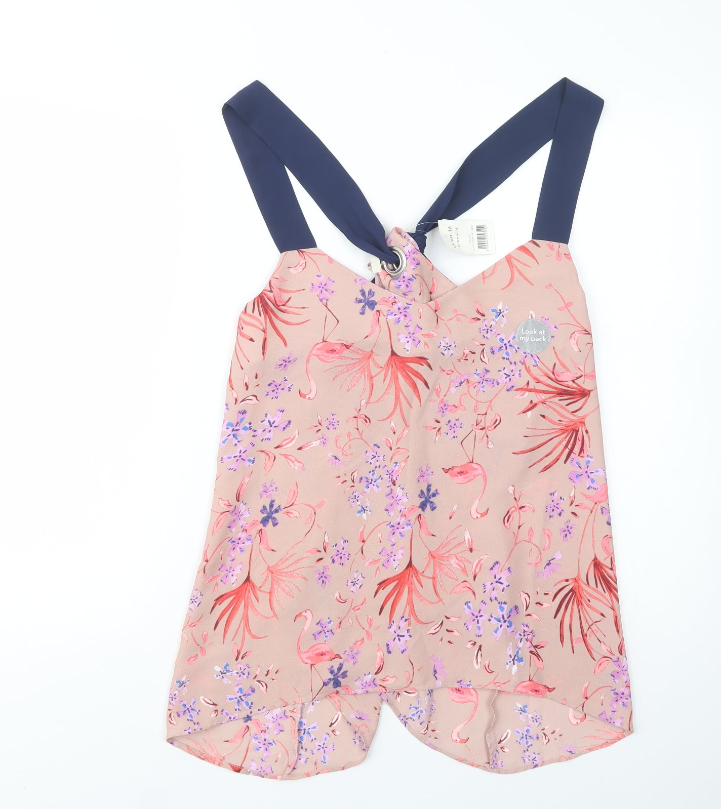 George Womens Pink Floral Polyester Basic Tank Size 16 V-Neck