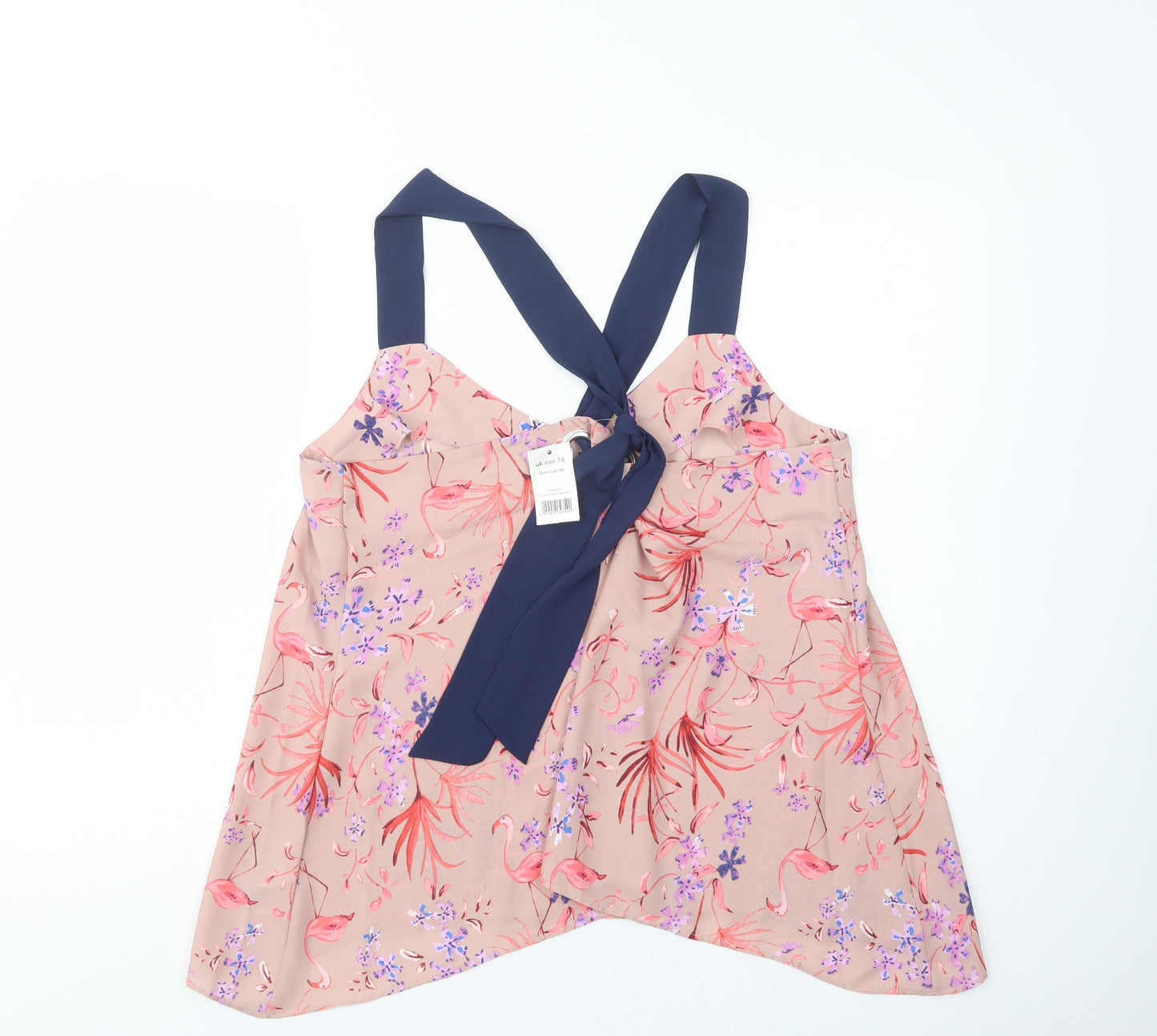 George Womens Pink Floral Polyester Basic Tank Size 16 V-Neck