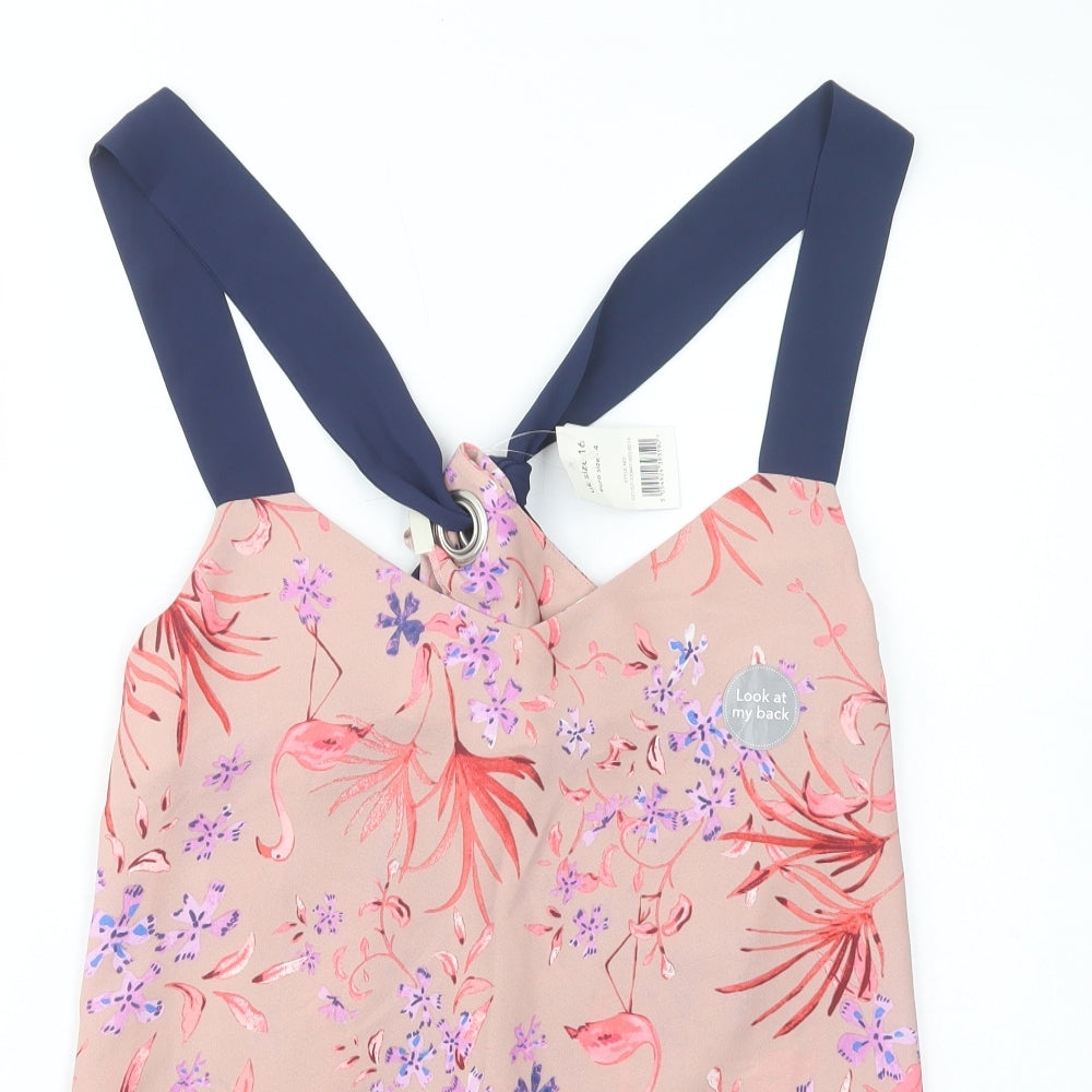 George Womens Pink Floral Polyester Basic Tank Size 16 V-Neck
