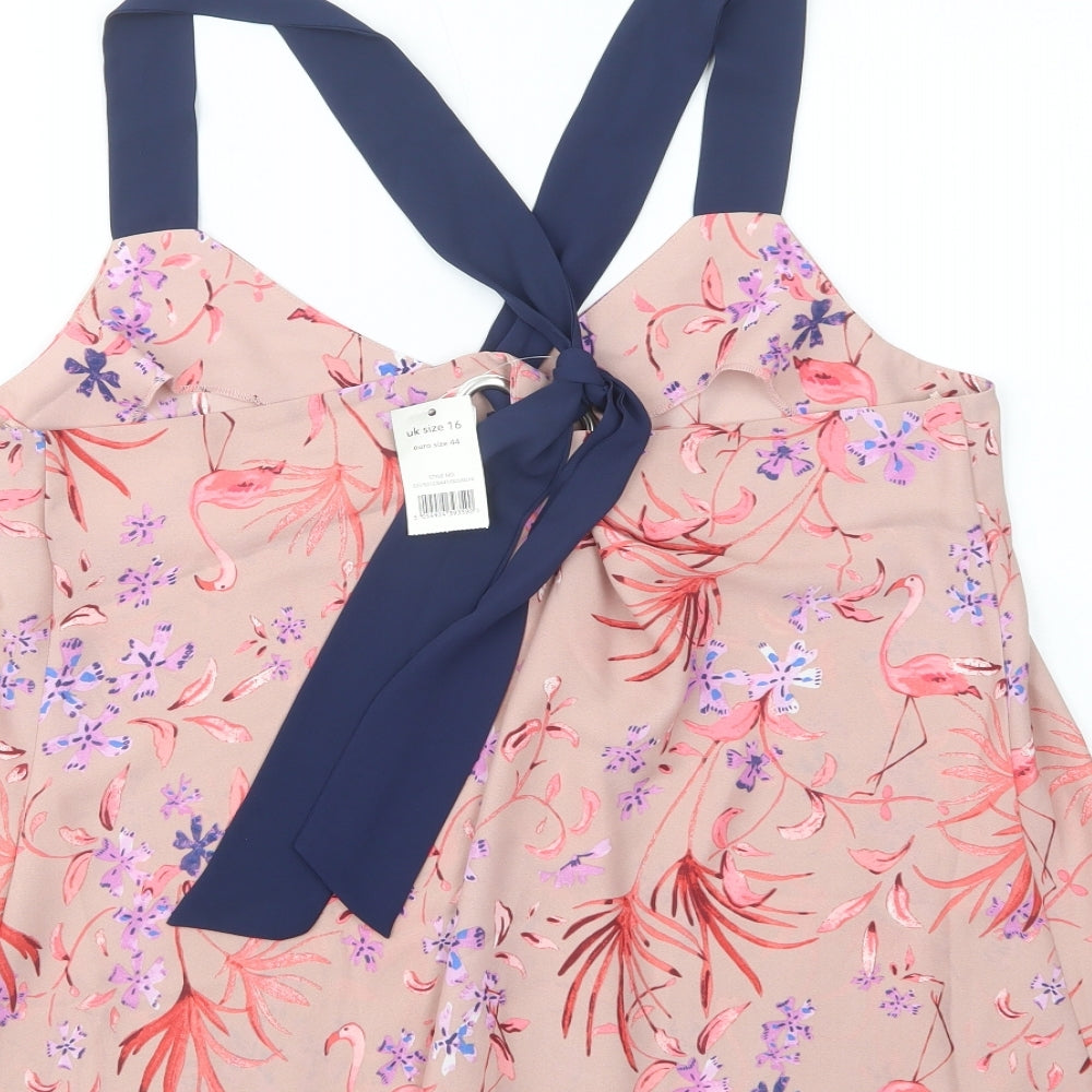 George Womens Pink Floral Polyester Basic Tank Size 16 V-Neck
