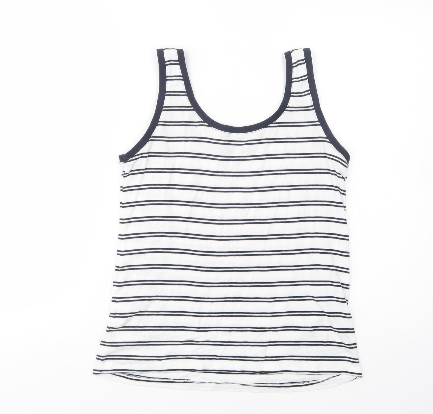 Marks and Spencer Womens White Striped Cotton Basic Tank Size 12 Scoop Neck
