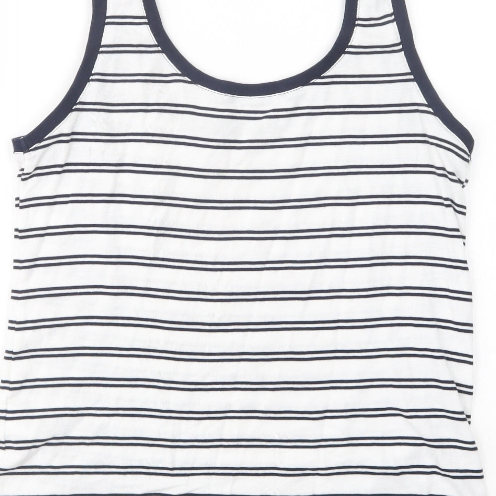 Marks and Spencer Womens White Striped Cotton Basic Tank Size 12 Scoop Neck