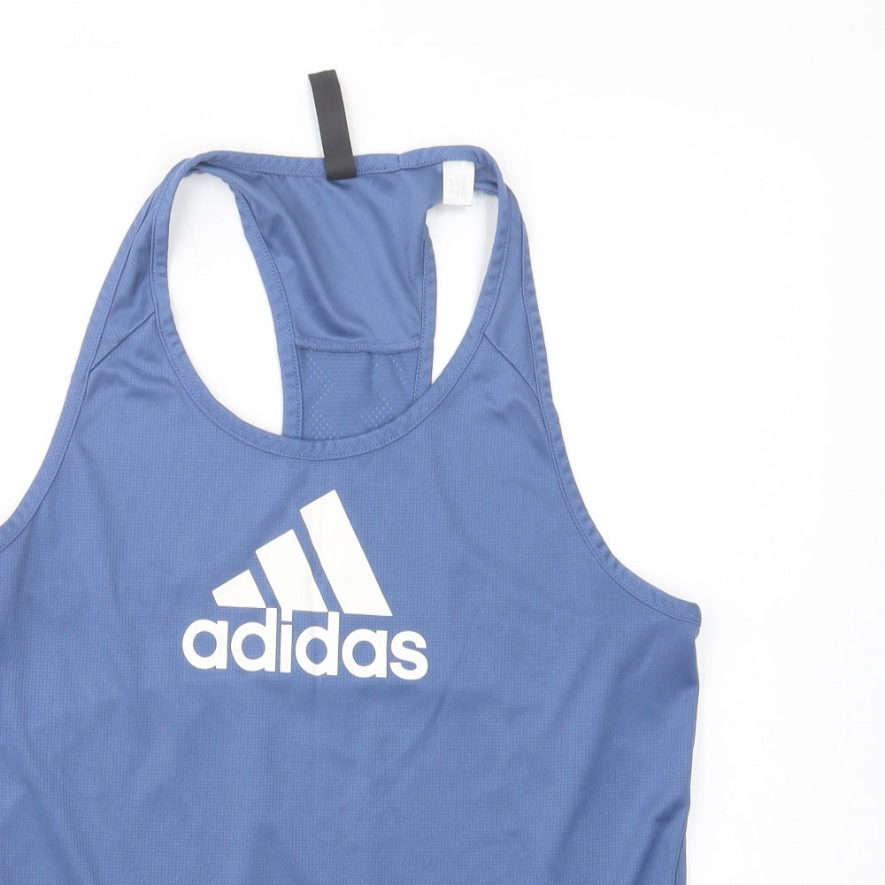 adidas Womens Blue  Polyester Basic Tank Size S Scoop Neck Pullover