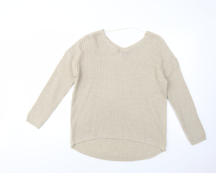 Atmosphere Womens Beige V-Neck Acrylic Pullover Jumper Size 12