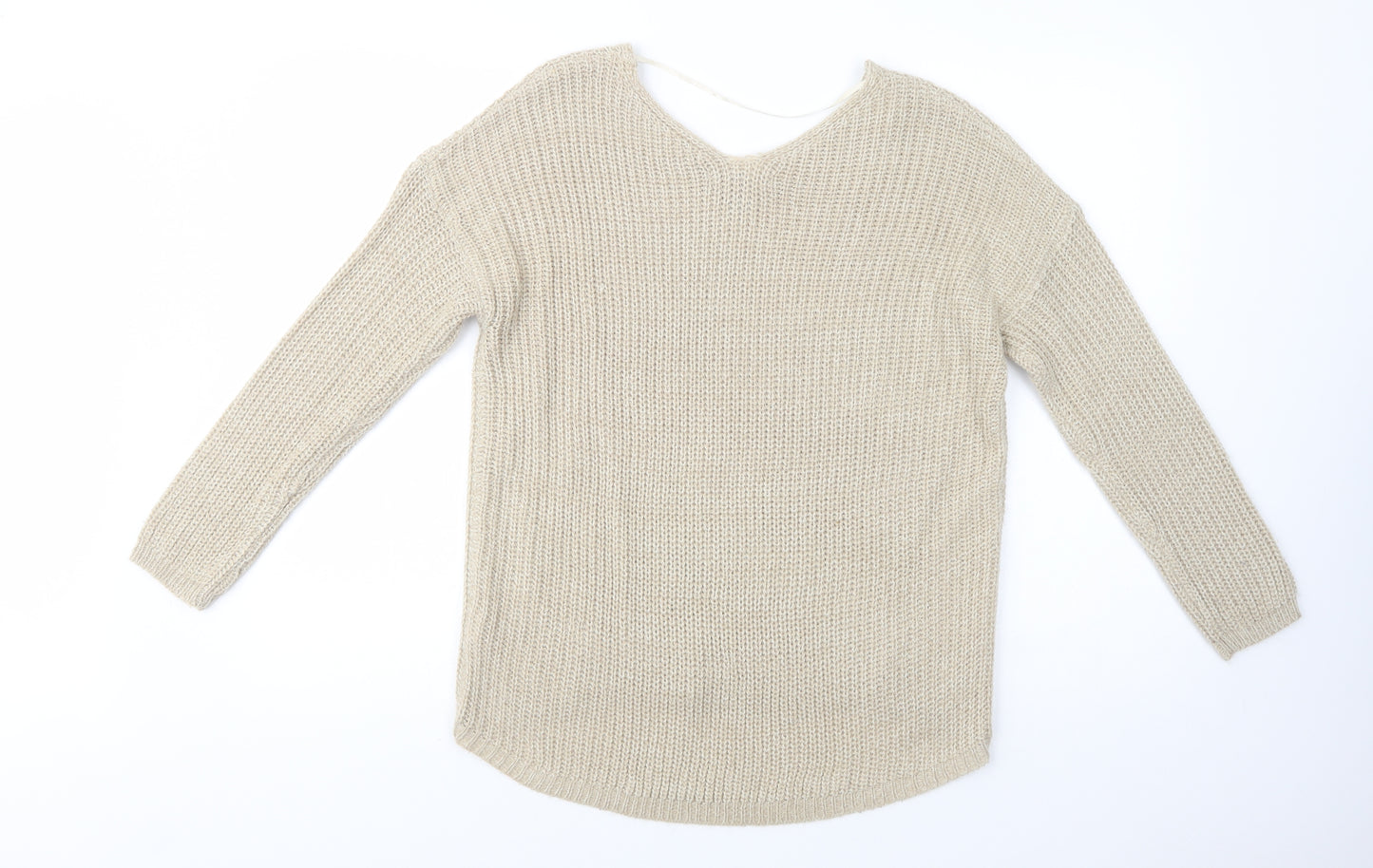 Atmosphere Womens Beige V-Neck  Acrylic Pullover Jumper Size 12