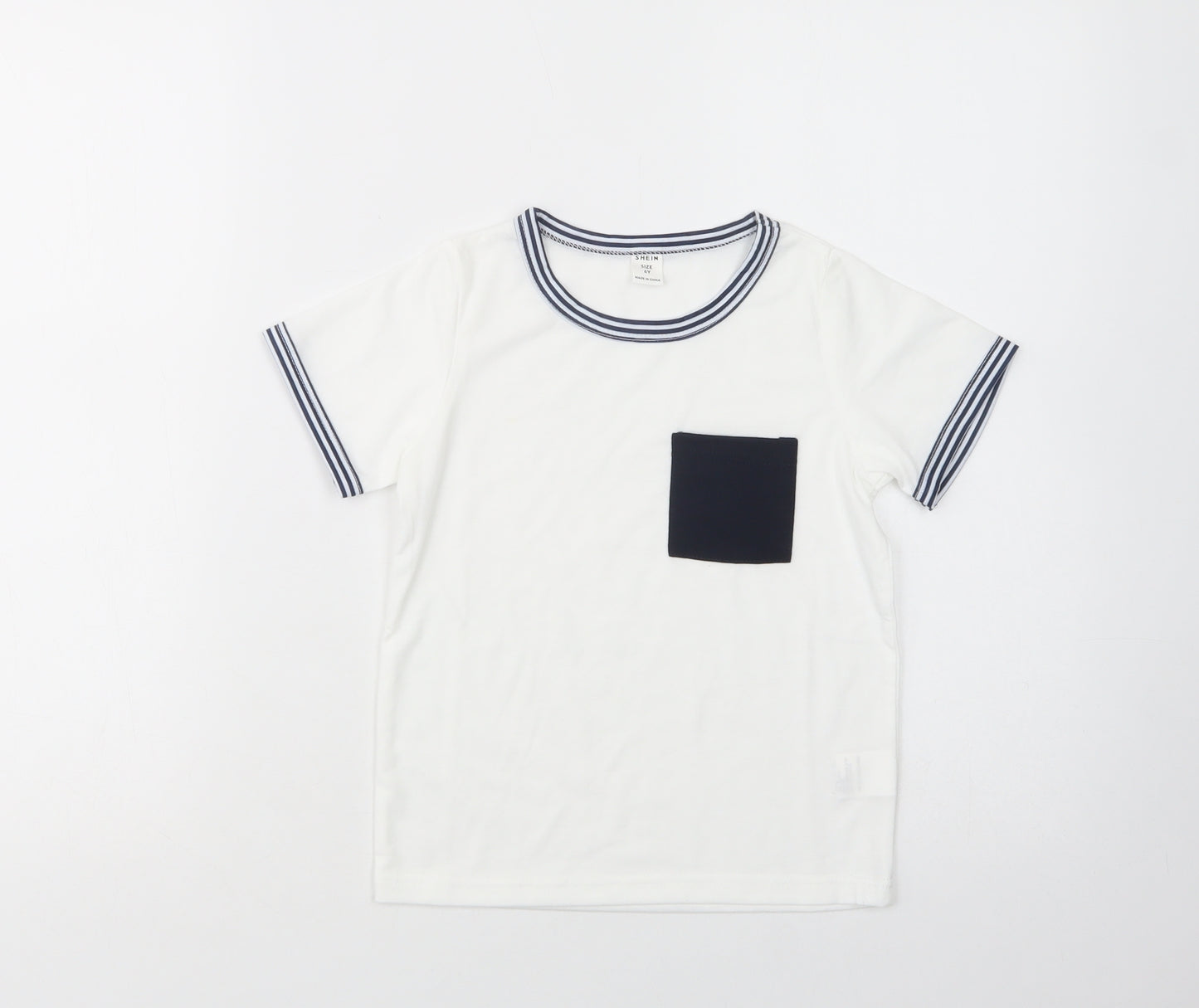 SheIn Girls White  Polyester Basic T-Shirt Size 6 Years Crew Neck Pullover