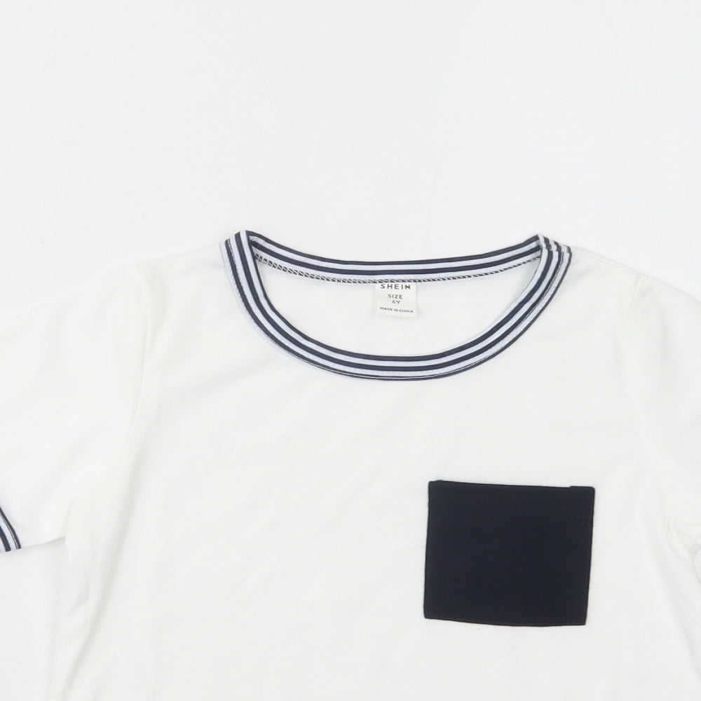 SheIn Girls White  Polyester Basic T-Shirt Size 6 Years Crew Neck Pullover