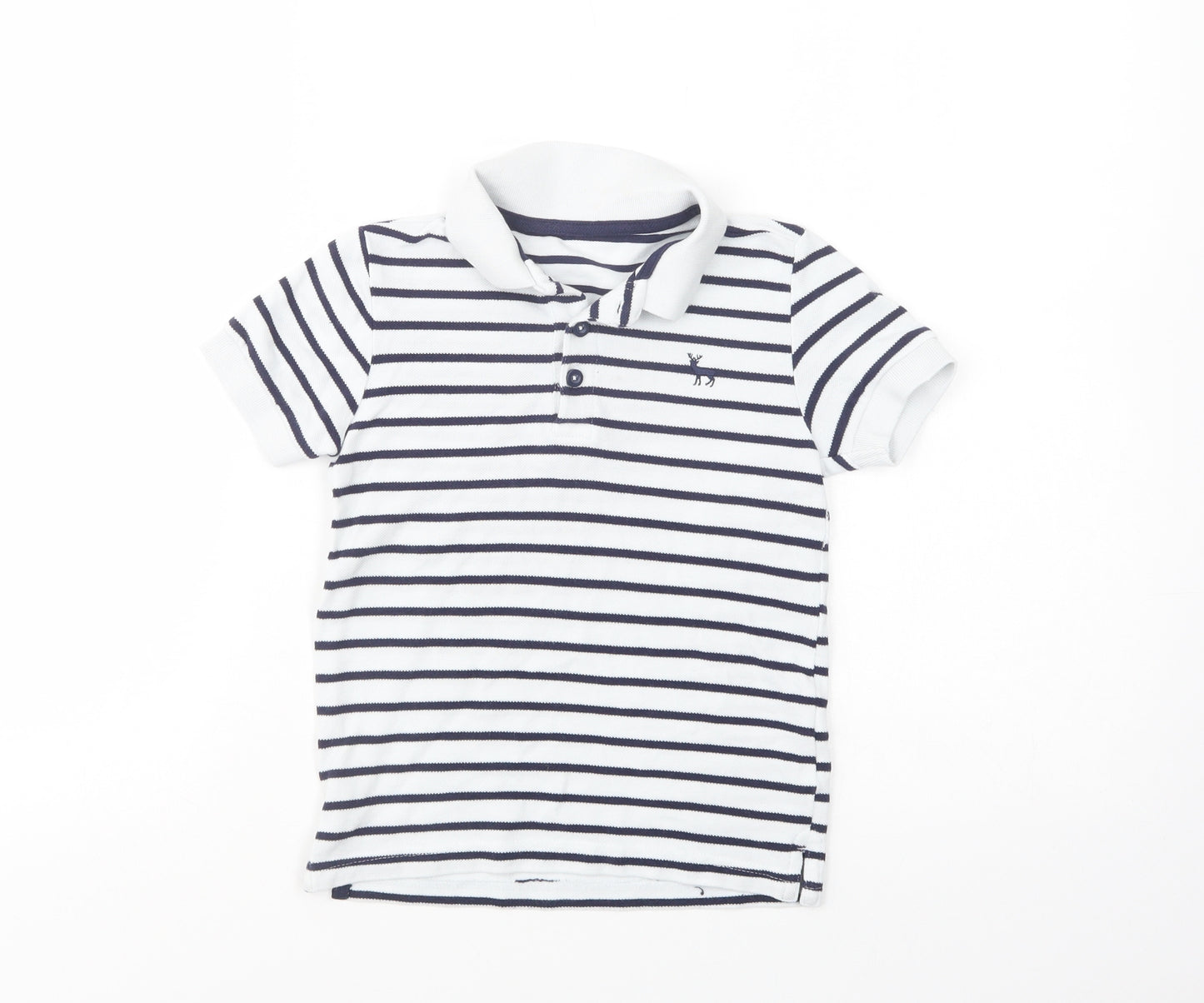 Dunnes Stores Girls White Striped Cotton Basic Polo Size 5-6 Years Collared Button