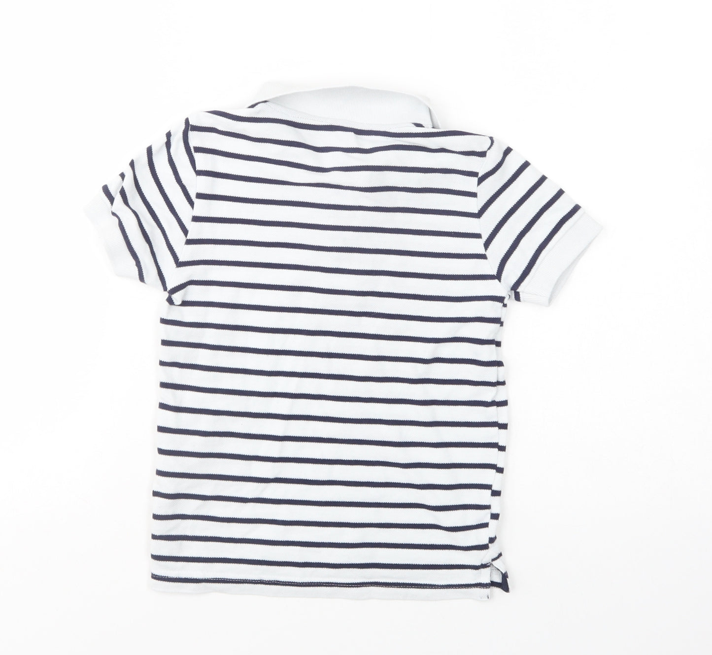 Dunnes Stores Girls White Striped Cotton Basic Polo Size 5-6 Years Collared Button