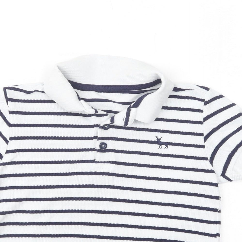 Dunnes Stores Girls White Striped Cotton Basic Polo Size 5-6 Years Collared Button