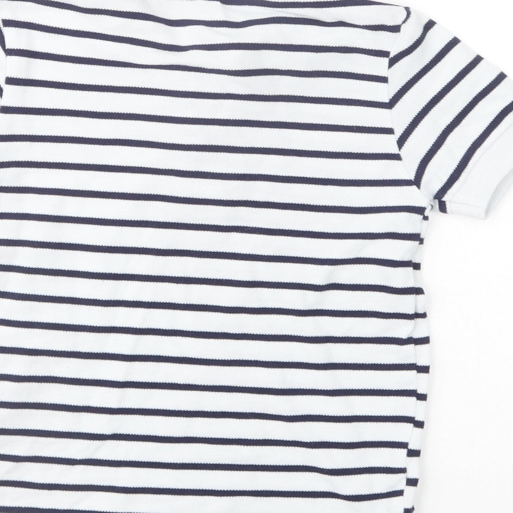 Dunnes Stores Girls White Striped Cotton Basic Polo Size 5-6 Years Collared Button