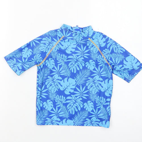 Threadcub Girls Blue Floral Polyester Pullover T-Shirt Size 2-3 Years Mock Neck Zip