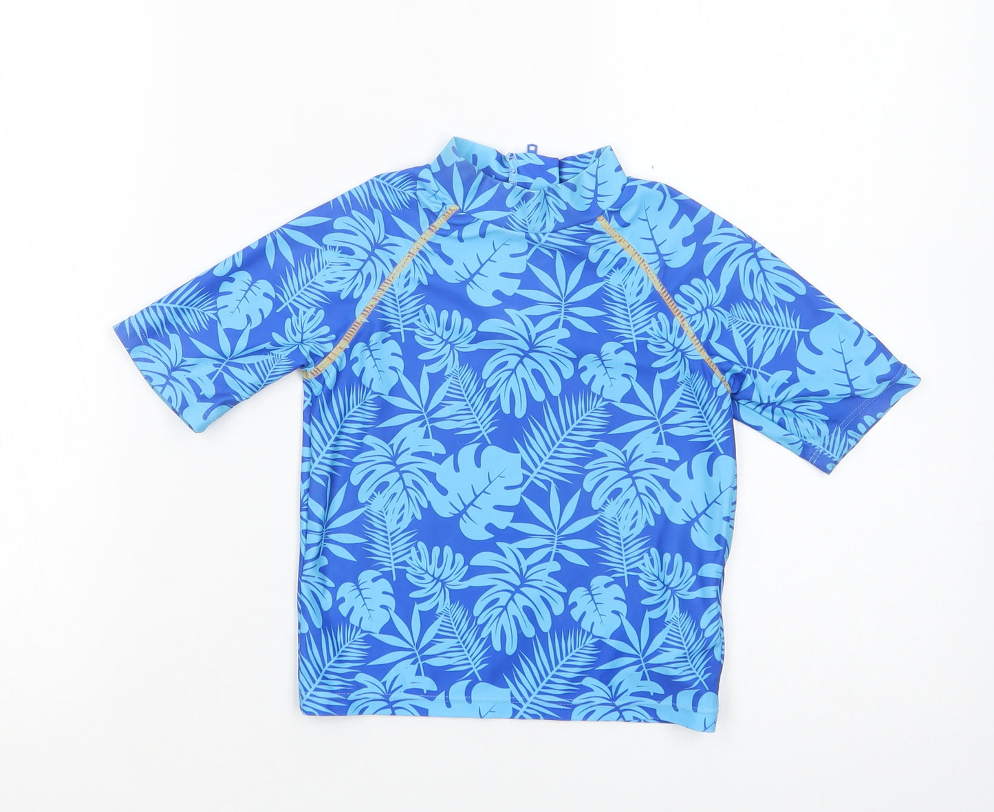 Threadcub Girls Blue Floral Polyester Pullover T-Shirt Size 2-3 Years Mock Neck Zip