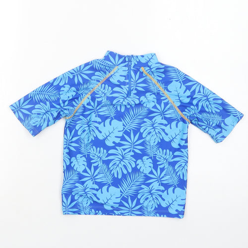 Threadcub Girls Blue Floral Polyester Pullover T-Shirt Size 2-3 Years Mock Neck Zip