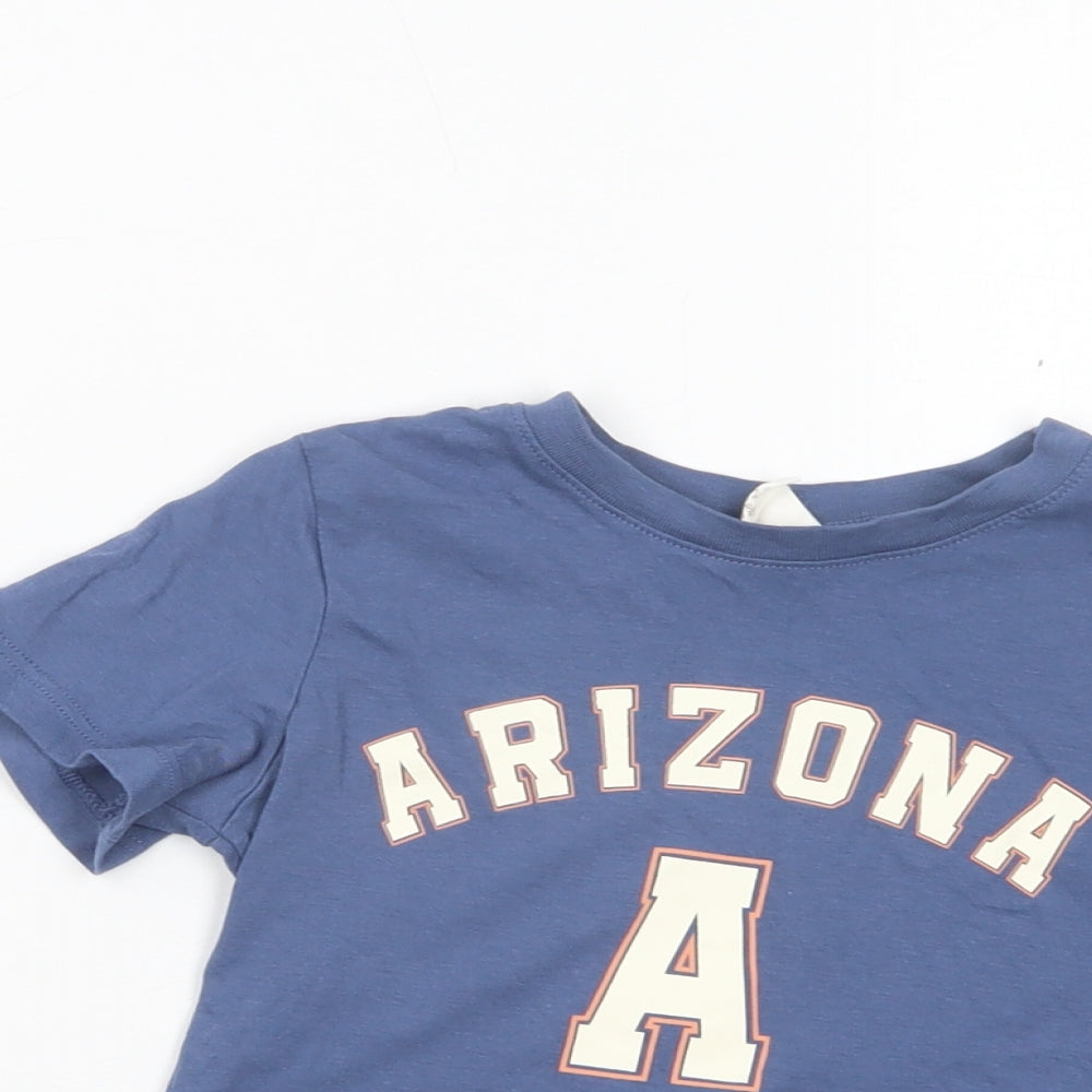 H&M Boys Blue  Cotton Basic T-Shirt Size 2-3 Years Crew Neck Pullover - Arizona