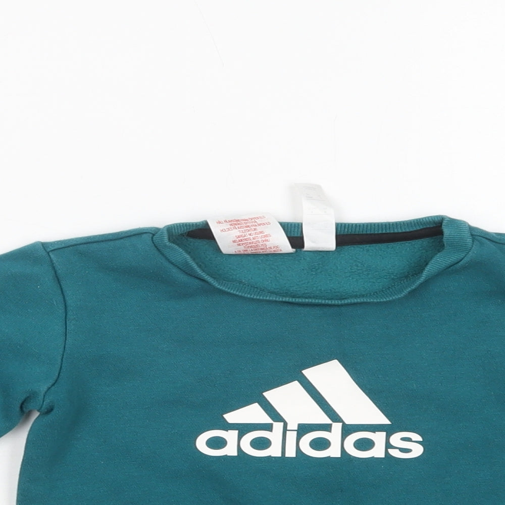 adidas Girls Green  Cotton Pullover Sweatshirt Size 2-3 Years  Pullover