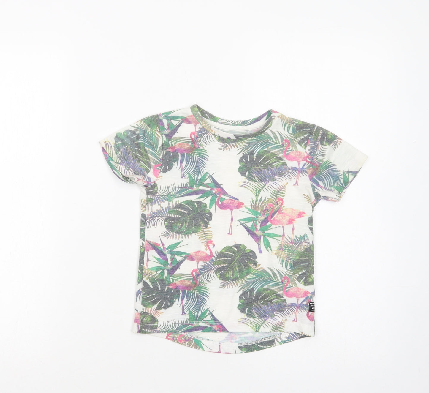 Primark Girls White Floral Polyester Pullover T-Shirt Size 2-3 Years Crew Neck Pullover - Flamingoes