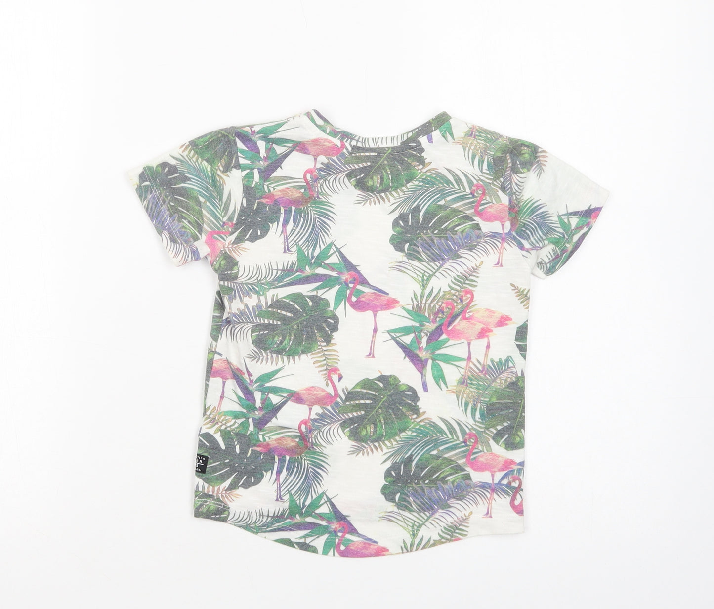 Primark Girls White Floral Polyester Pullover T-Shirt Size 2-3 Years Crew Neck Pullover - Flamingoes