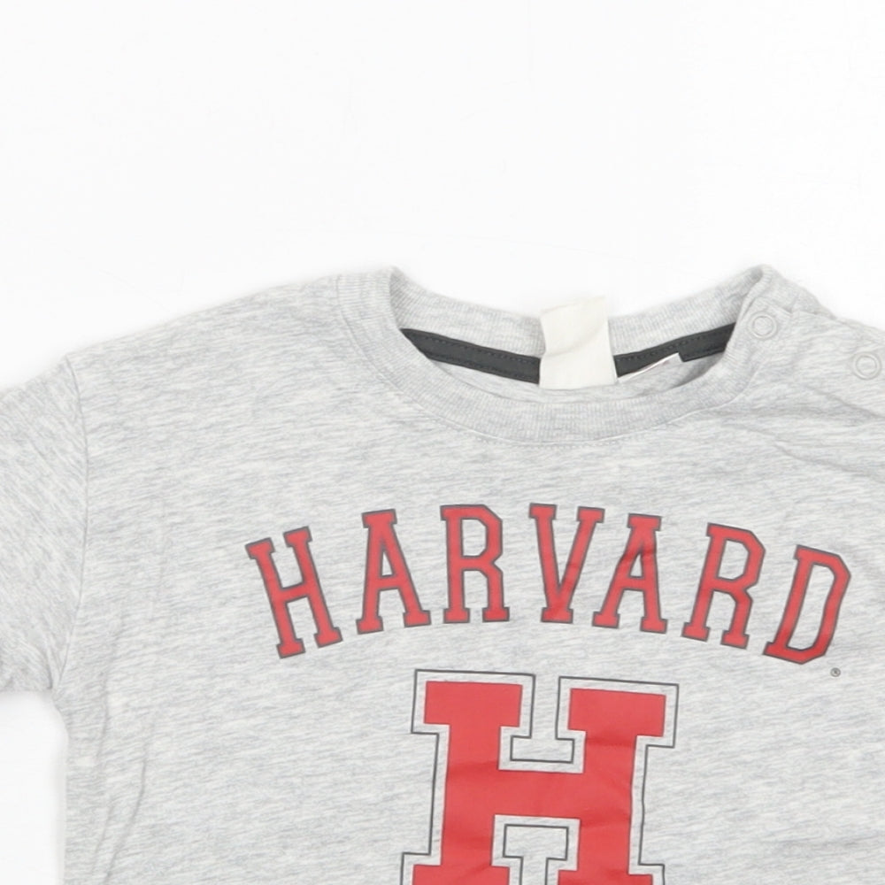 H&M Baby Grey  Cotton Basic T-Shirt Size 9-12 Months Crew Neck Pullover - Harvard University