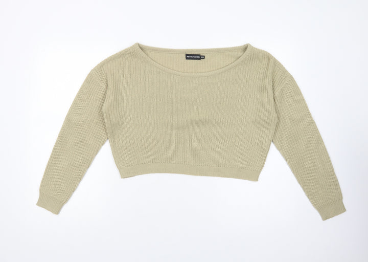 PRETTYLITTLETHING Womens Beige Boat Neck  Acrylic Pullover Jumper Size S   - Cropped