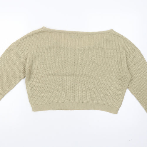 PRETTYLITTLETHING Womens Beige Boat Neck  Acrylic Pullover Jumper Size S   - Cropped