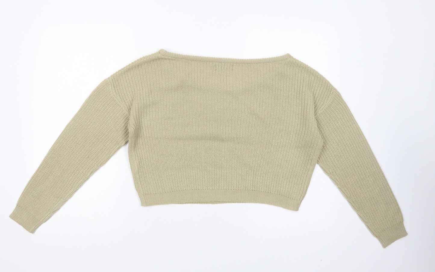 PRETTYLITTLETHING Womens Beige Boat Neck  Acrylic Pullover Jumper Size S   - Cropped