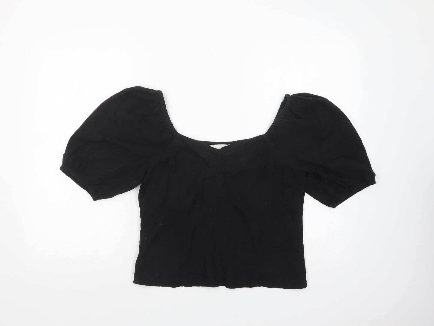 H&M Womens Black  Linen Basic Blouse Size 10 Square Neck