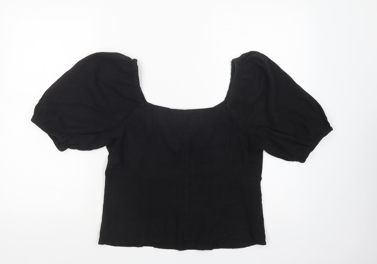 H&M Womens Black  Linen Basic Blouse Size 10 Square Neck