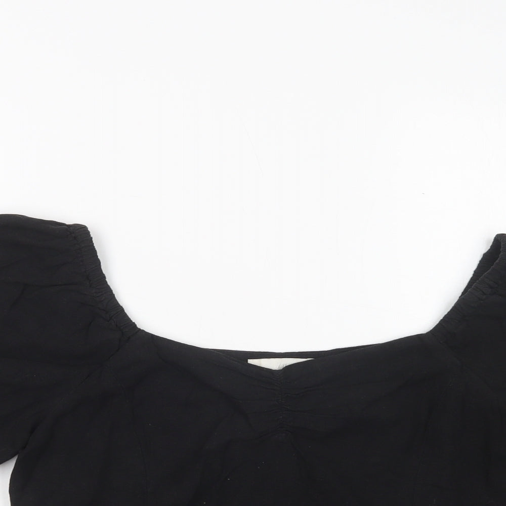 H&M Womens Black  Linen Basic Blouse Size 10 Square Neck