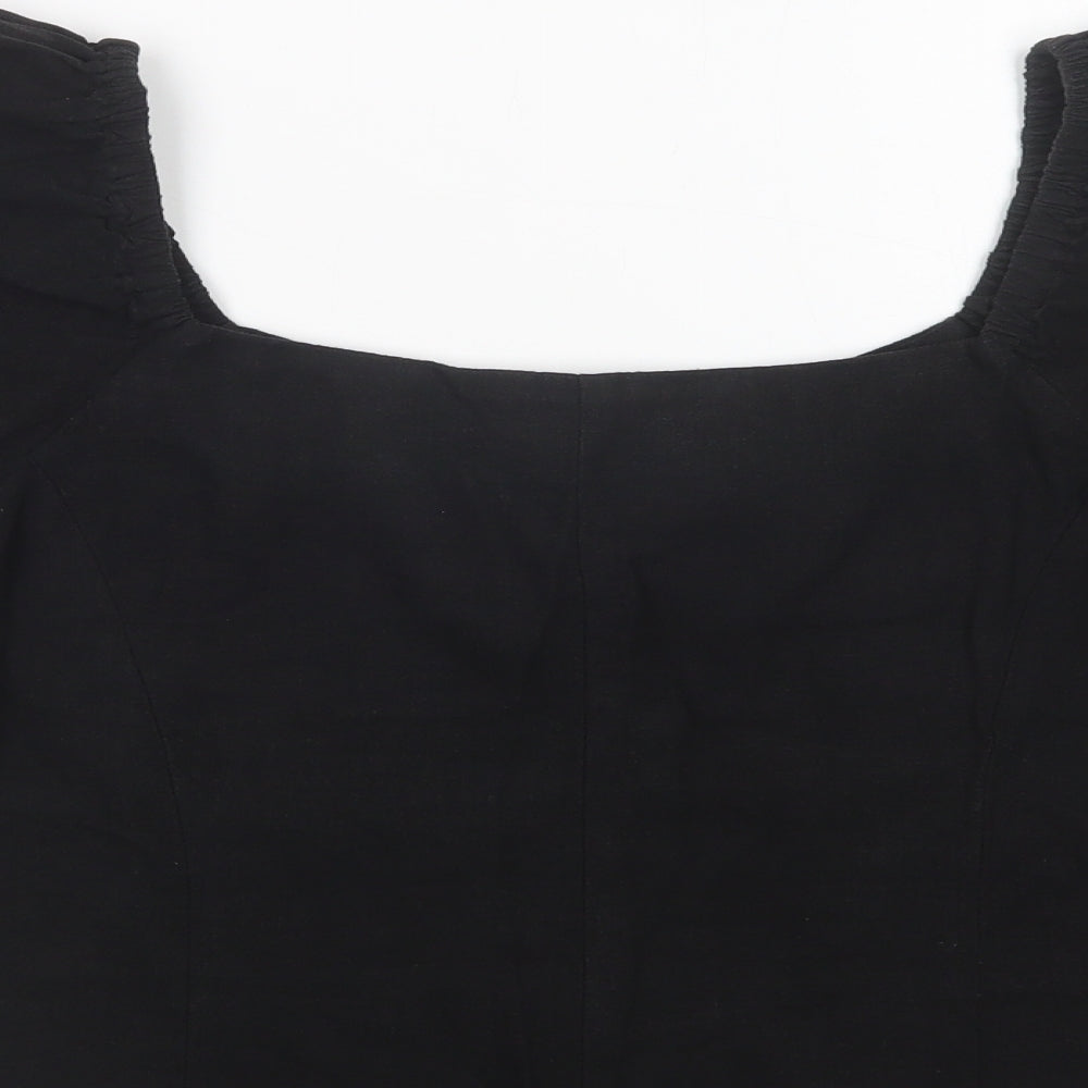 H&M Womens Black  Linen Basic Blouse Size 10 Square Neck