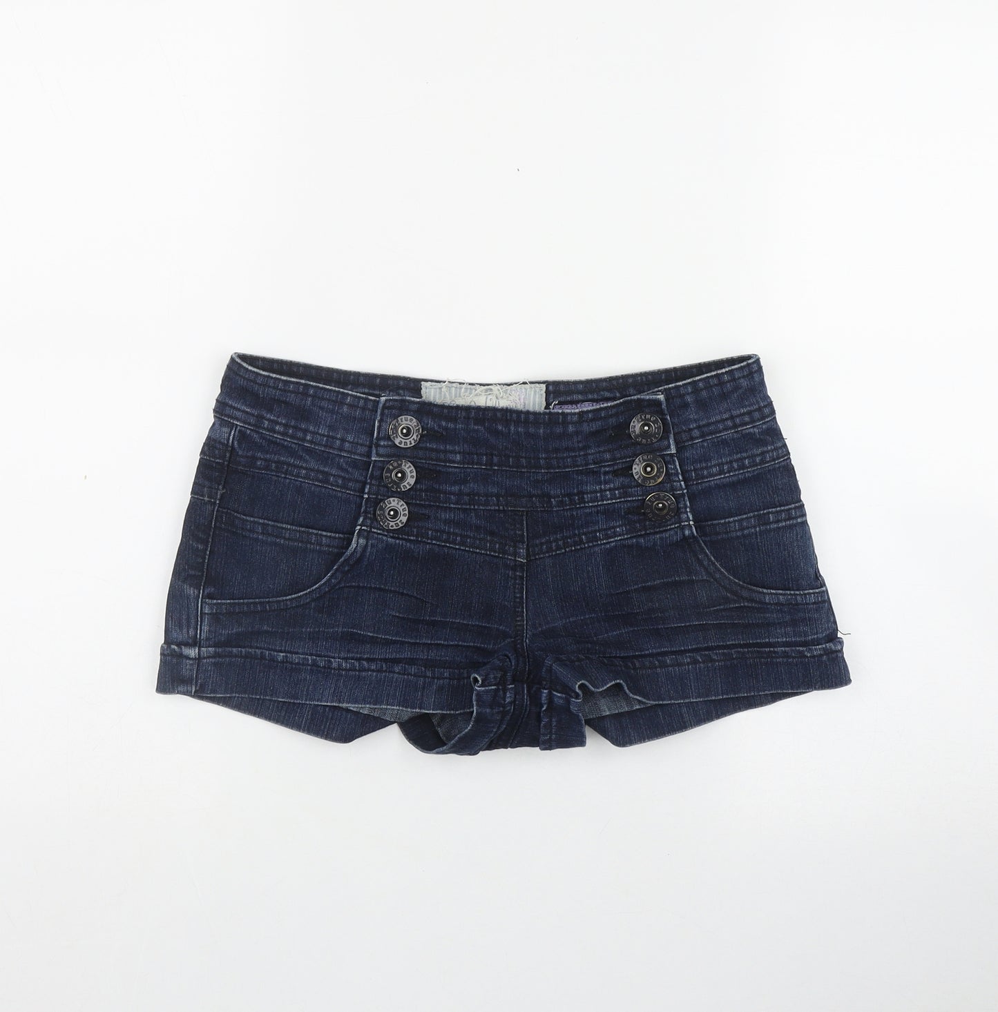 TRUE2U Womens Blue  Cotton Hot Pants Shorts Size 8 L3 in Regular Button