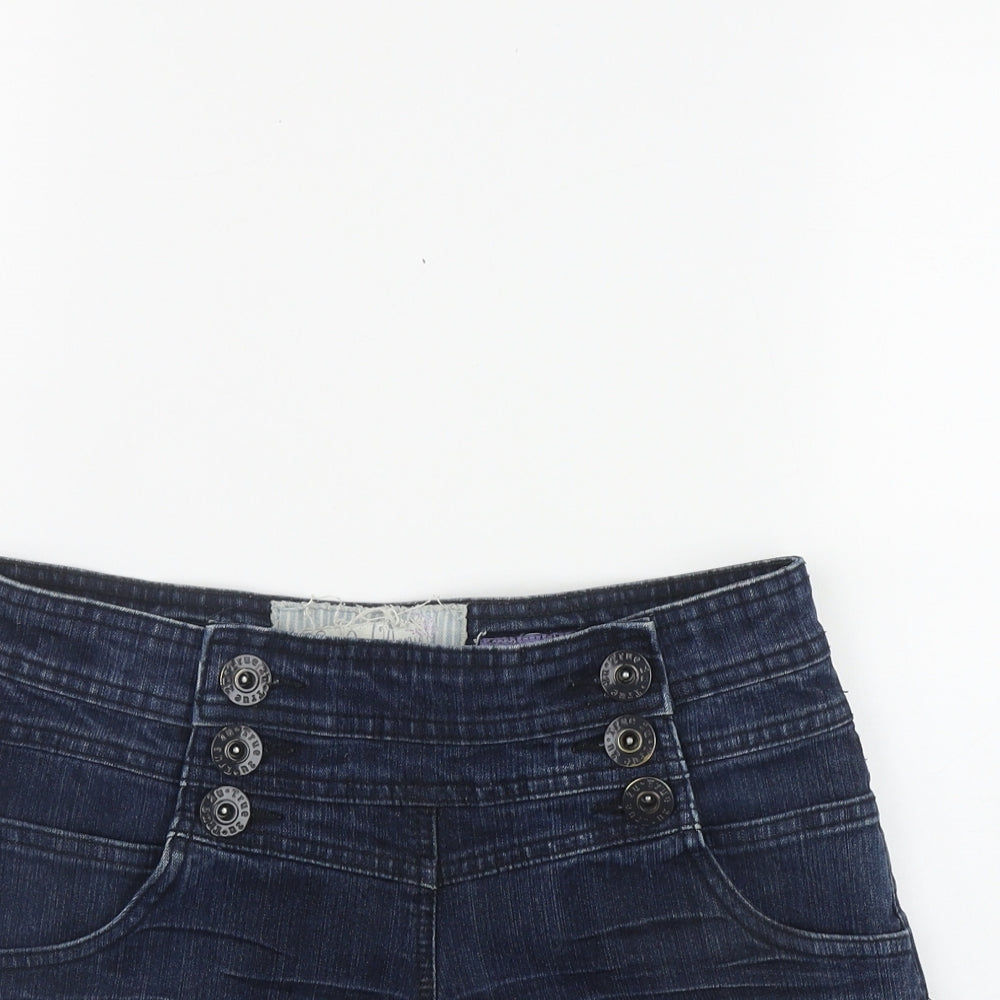 TRUE2U Womens Blue  Cotton Hot Pants Shorts Size 8 L3 in Regular Button