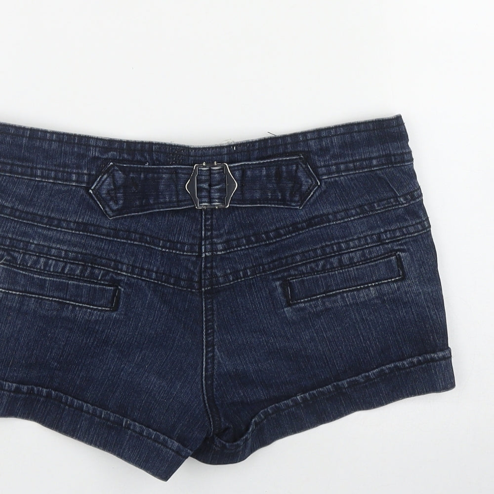 TRUE2U Womens Blue  Cotton Hot Pants Shorts Size 8 L3 in Regular Button