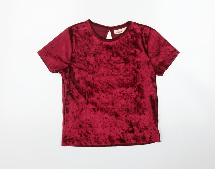 Hollister Womens Red Polyester Basic T-Shirt Size S Round Neck