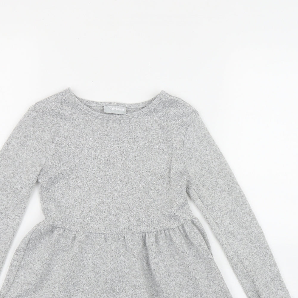 Matalan Girls Grey  Polyester Fit & Flare  Size 6 Years  Round Neck