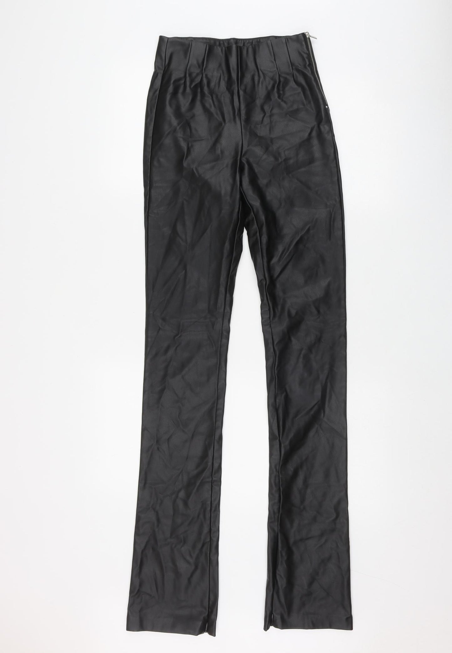 Zara Womens Black  Polyurethane Trousers  Size XS L35 in Regular Zip