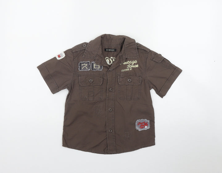 George Boys Brown Cotton Basic Button-Up Size 4-5 Years Collared Button