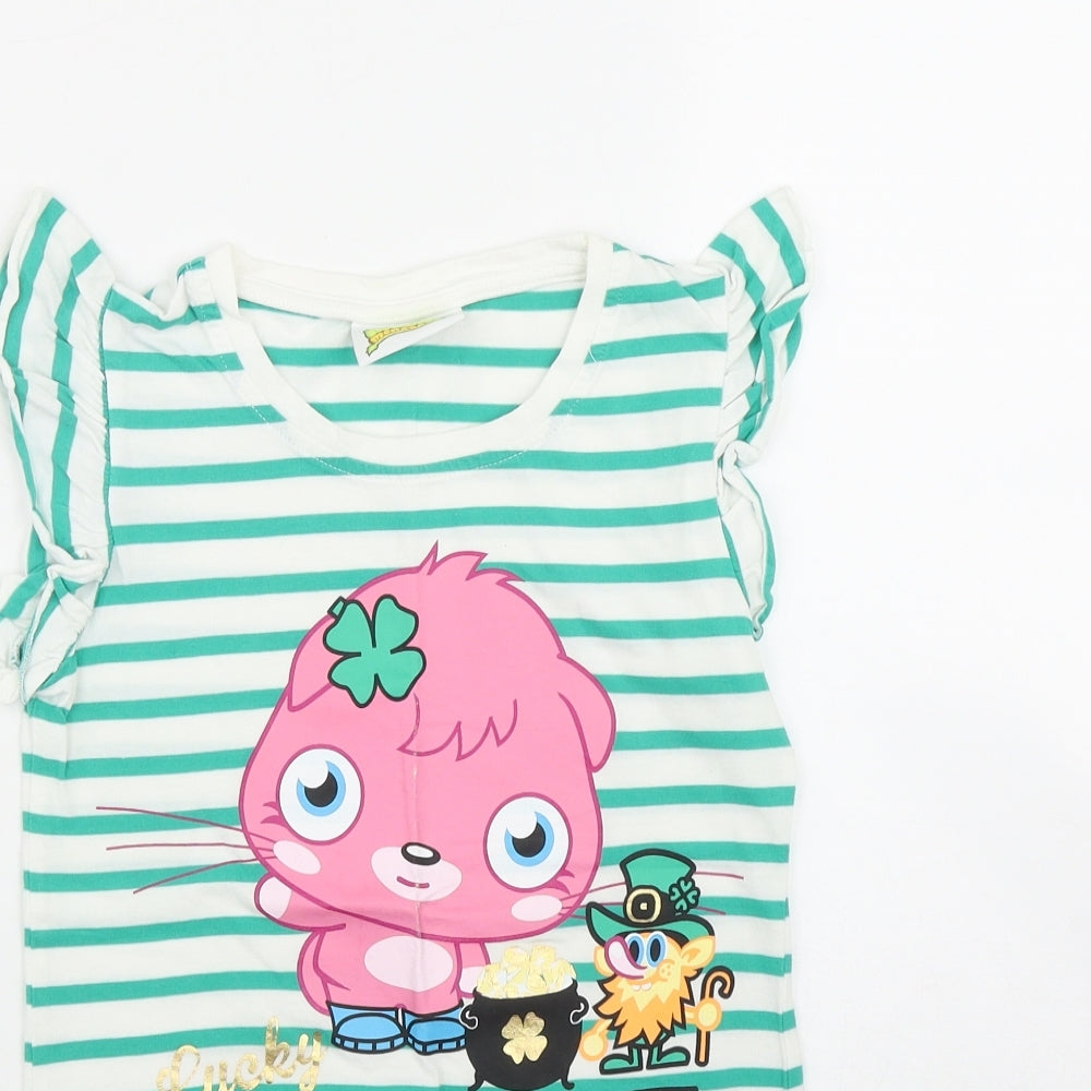 George Girls White Striped Cotton Basic T-Shirt Size 9-10 Years Round Neck  - 'Moshi Monsters'