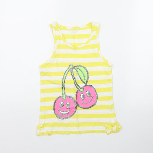 George Girls Yellow Striped Cotton Basic Tank Size 8-9 Years Scoop Neck  - Cherries