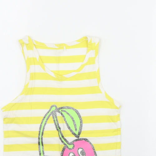 George Girls Yellow Striped Cotton Basic Tank Size 8-9 Years Scoop Neck  - Cherries