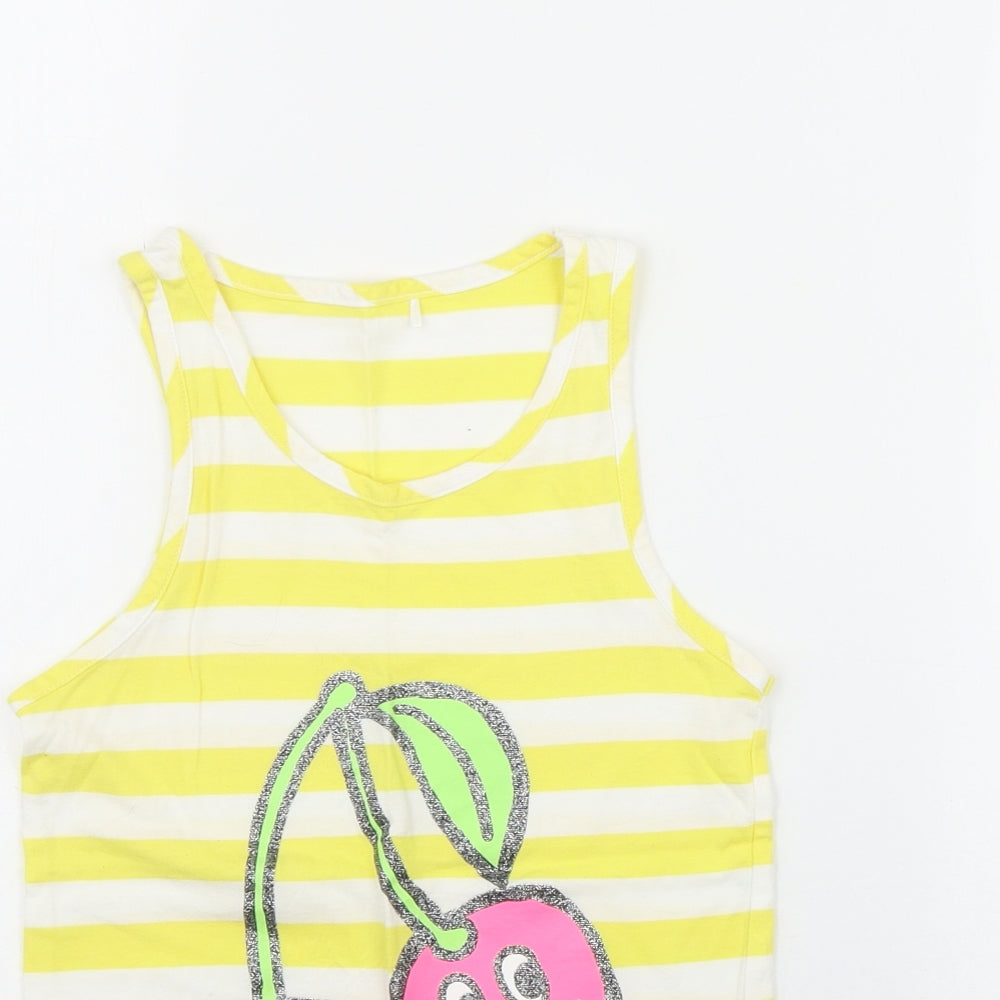 George Girls Yellow Striped Cotton Basic Tank Size 8-9 Years Scoop Neck  - Cherries