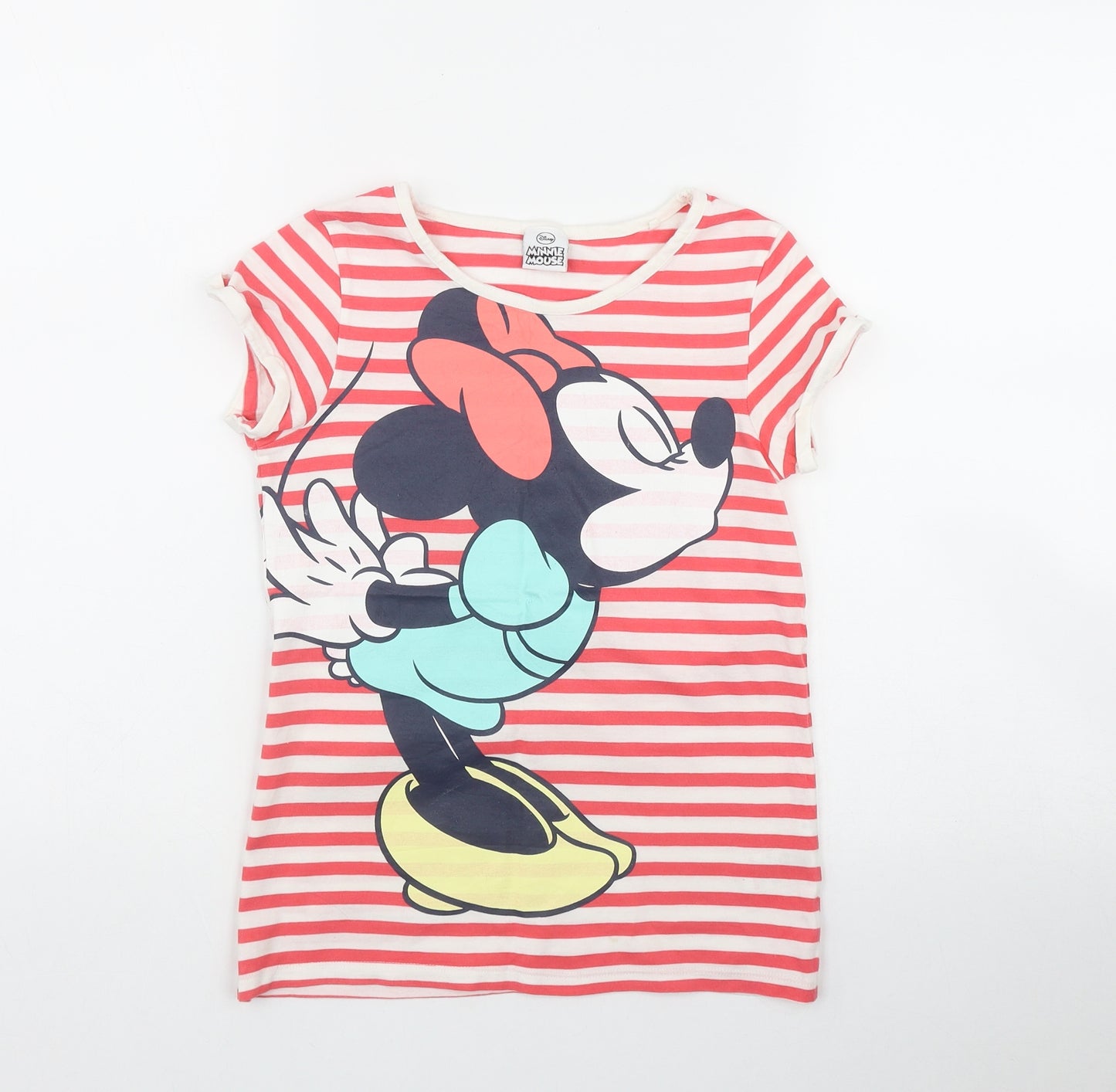 NEXT Girls Red Striped Cotton Basic T-Shirt Size 10 Years Round Neck  - Minnie Mouse