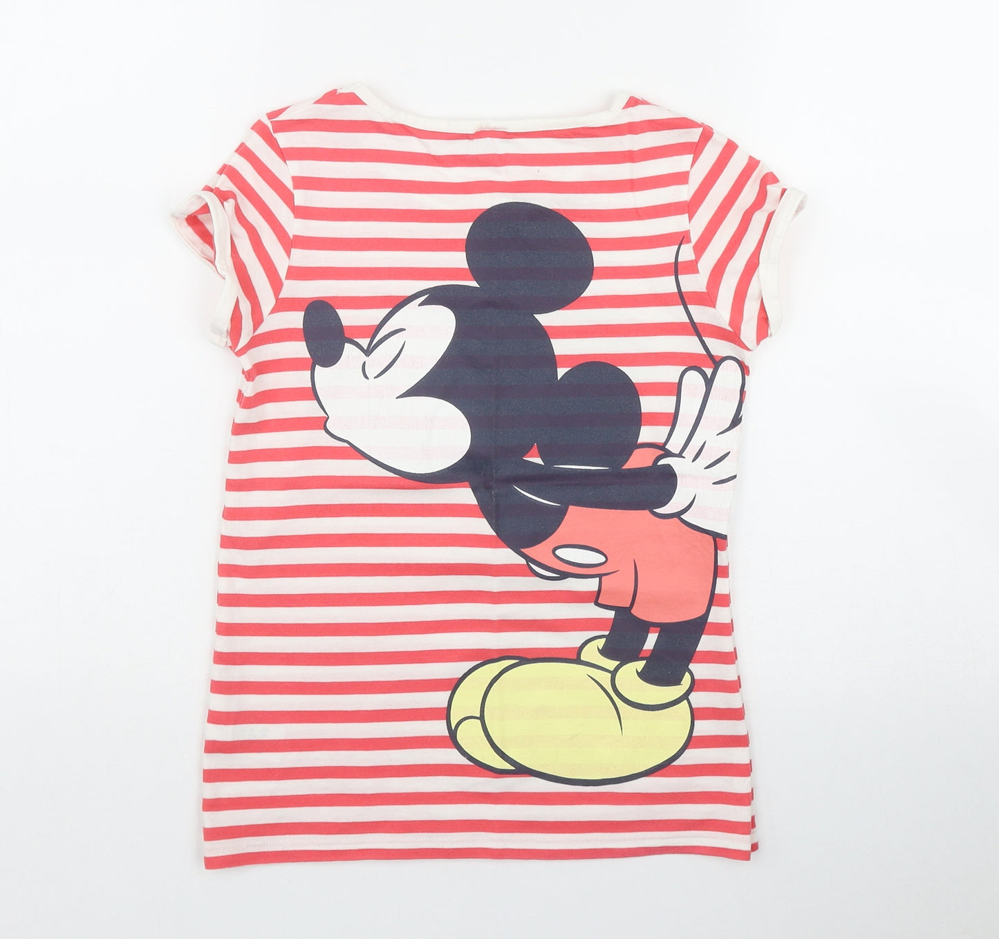 NEXT Girls Red Striped Cotton Basic T-Shirt Size 10 Years Round Neck  - Minnie Mouse