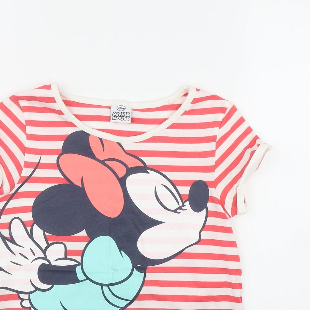 NEXT Girls Red Striped Cotton Basic T-Shirt Size 10 Years Round Neck  - Minnie Mouse