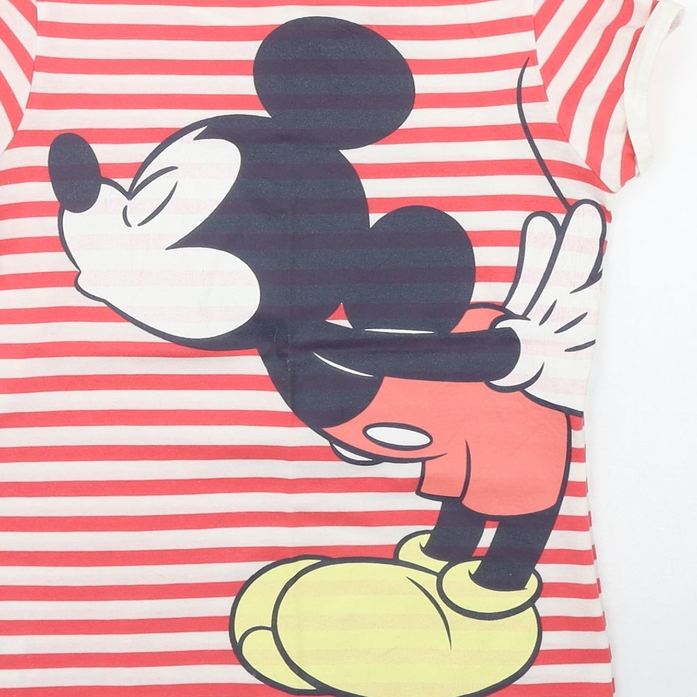 NEXT Girls Red Striped Cotton Basic T-Shirt Size 10 Years Round Neck  - Minnie Mouse